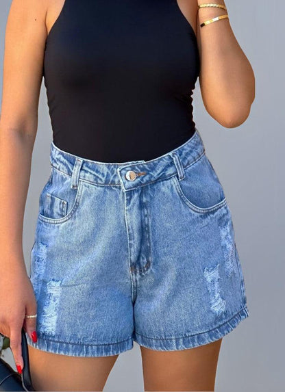 Short Jeans Feminino Com Bolso Destroyed