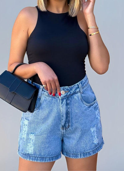 Short Jeans Feminino Com Bolso Destroyed