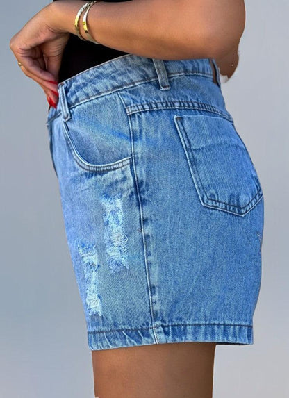 Short Jeans Feminino Com Bolso Destroyed