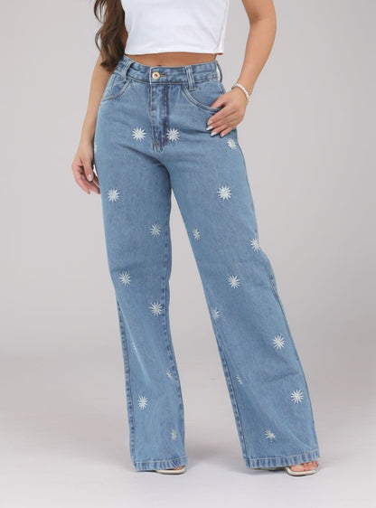 Calça Jeans Pantalona Wide Leg Cintura Alta