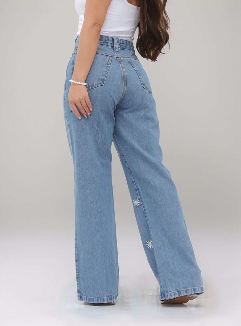 Calça Jeans Pantalona Wide Leg Cintura Alta